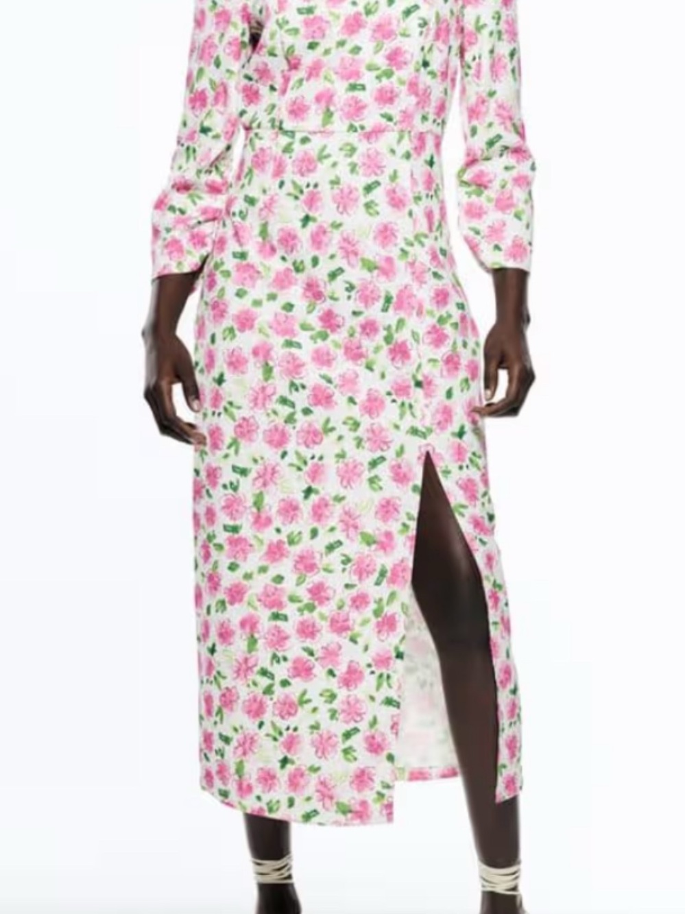 ZARA SATIN FLORAL MULTICOLORED PINK MIDI DRESS Size S NWT